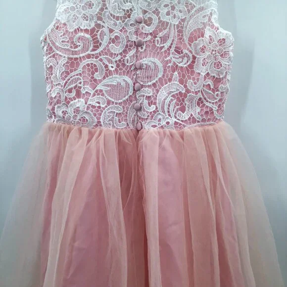 Pink Party Dress for a Princess! White Lace Tulle Ballgown Easter Flower Girl - Picture 6 of 15